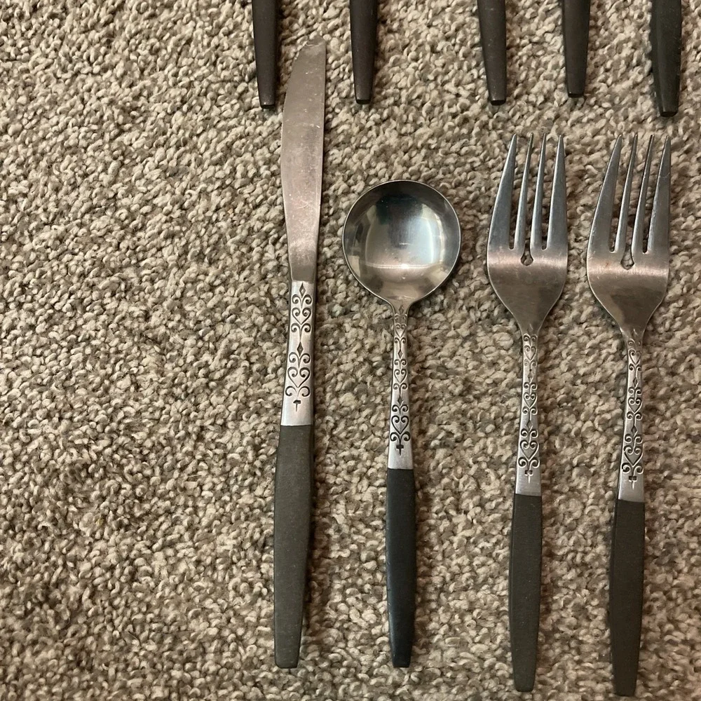 6 Interpur INR2 Stainless Spoons Brown Faux Wood Flatware Japan Spoon Fork Knife